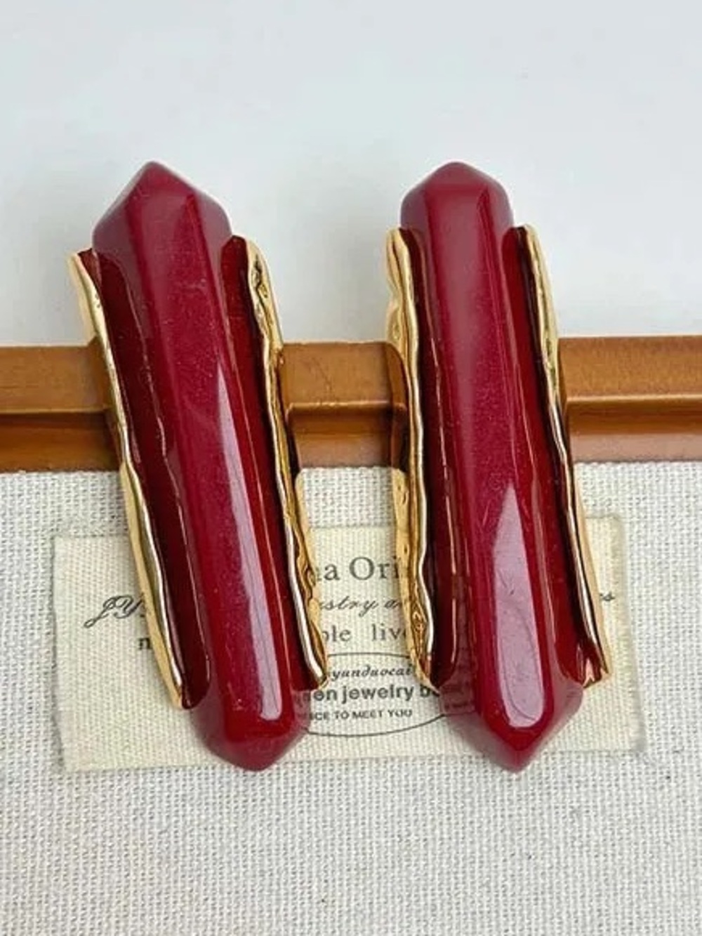 Anthropologie Burgundy & Gold Long Bar Drop Earrings